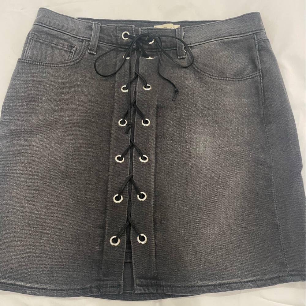 Black Denim lace up mini skirt